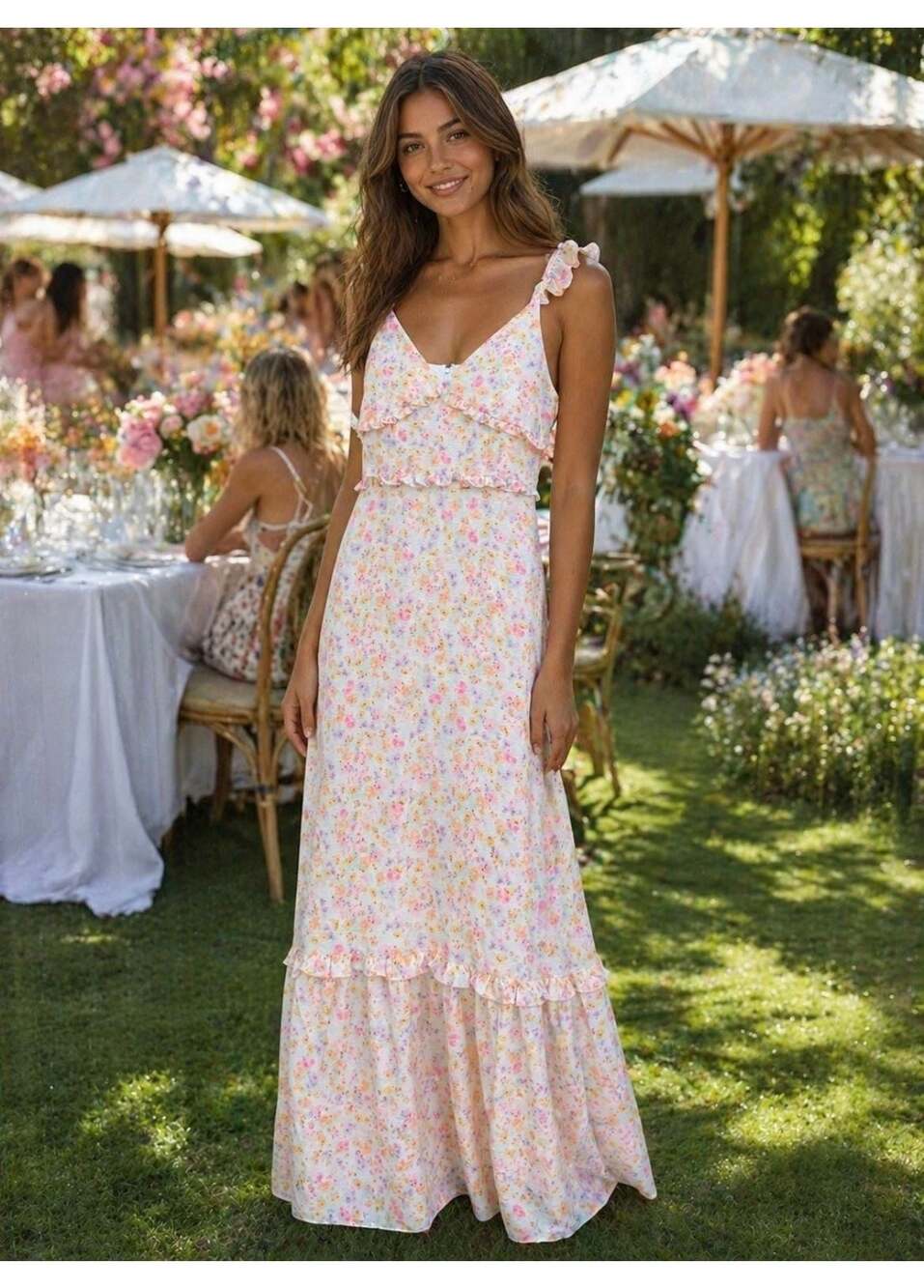 BCBGeneration Whimsical Fields Floral Ruffle Tiered Maxi Dress